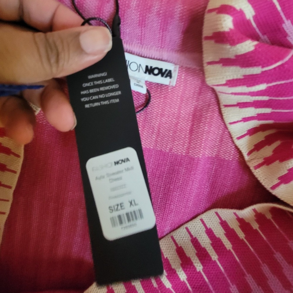 Fashion Nova Pink Teal Ombre Striped Off Shoulder Midi Sweater Dress XL NWT - Picture 6 of 6
